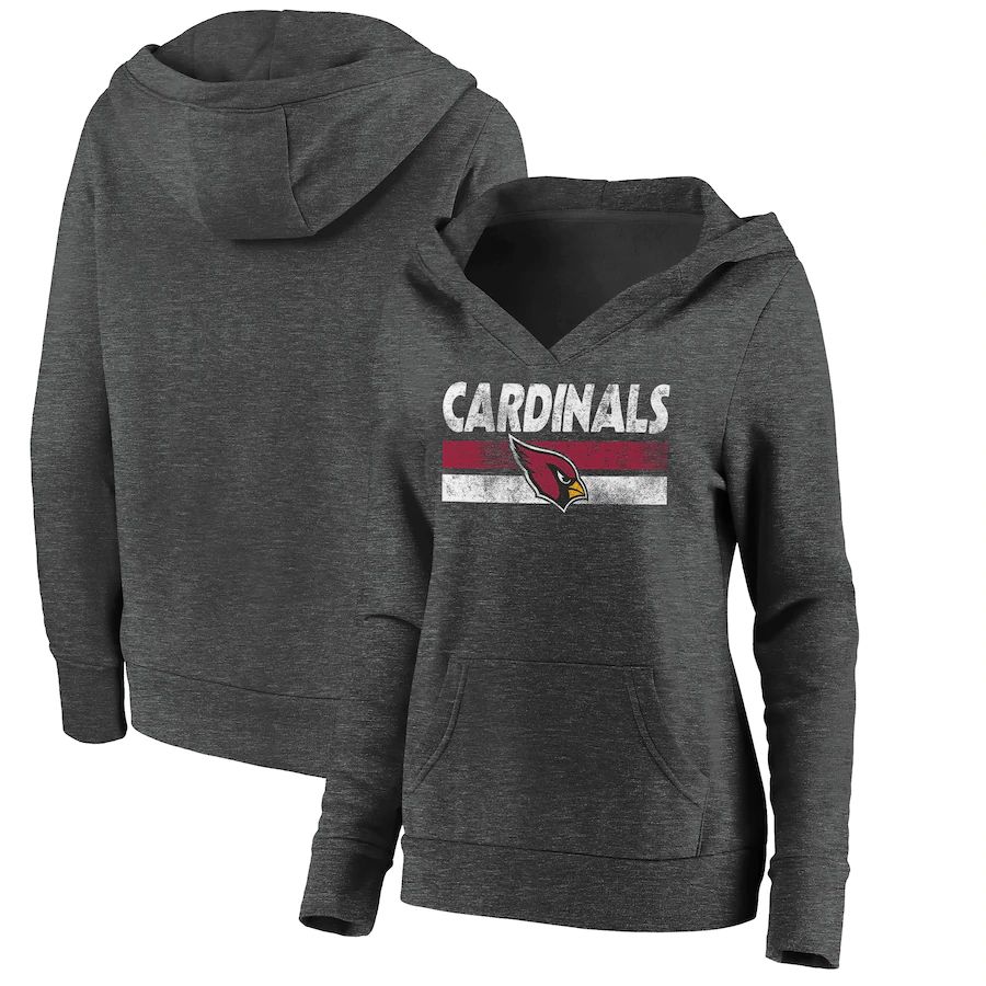 Women Arizona Cardinals Fanatics Branded Charcoal First String V-Neck Pullover Hoodie->women nfl jersey->Women Jersey